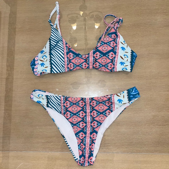 Zaful Blue Pink Bohemian Bikini Sz S - Picture 2 of 5